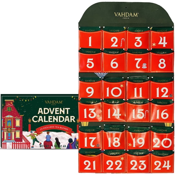 VAHDAM 2026 Tea Advent Calendar Gift Box - 24 Unique Flavors Countdown Set | Limited Edition Folding Holiday Tea Sampler for Men & Women