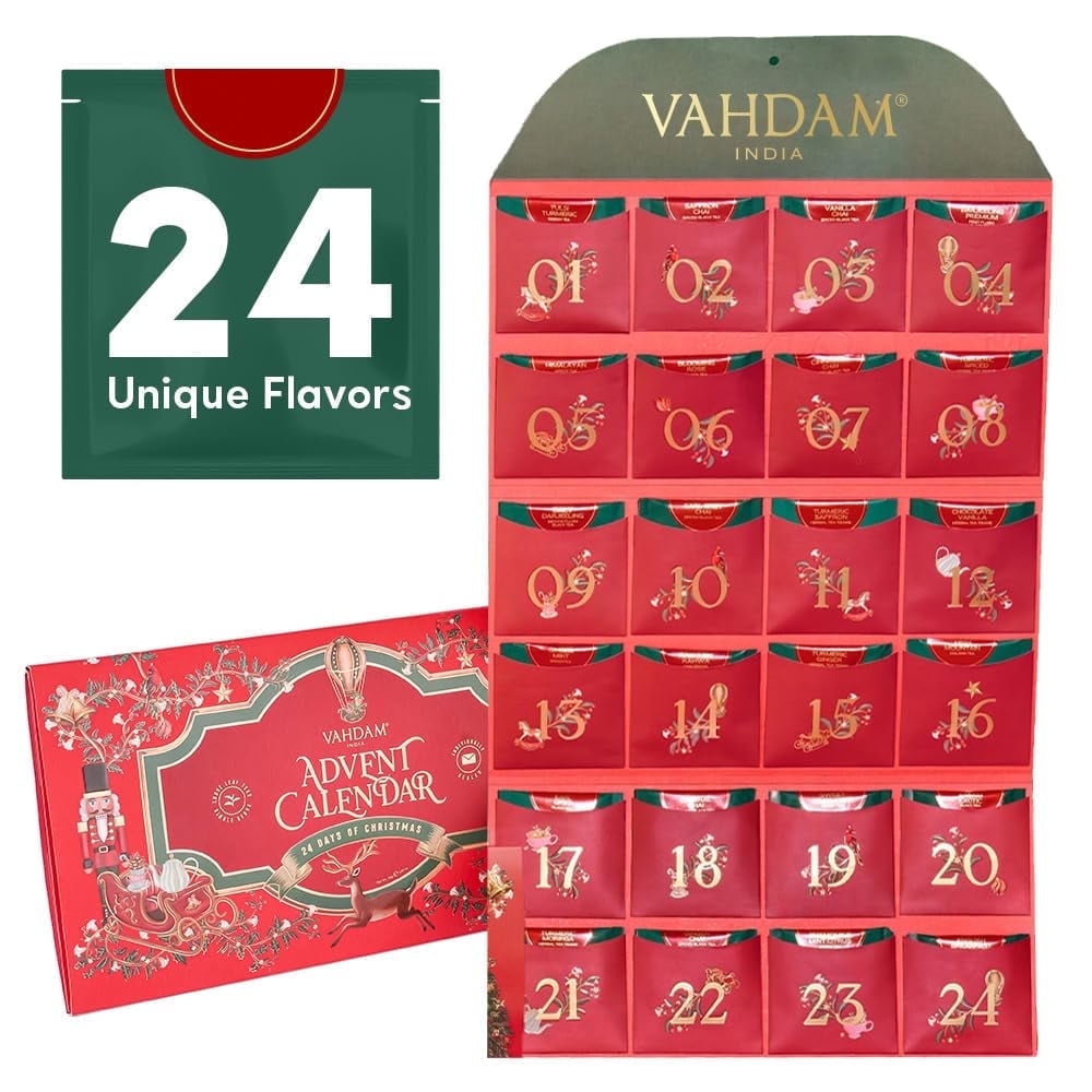 VAHDAM Advent Calendar Tea Gift Set 24 Loose Leaf Flavors Christmas