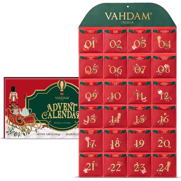 VAHDAM 2026 Tea Advent Calendar Gift Set - 24 Days Loose Leaf Tea Countdown Box | Christmas Holiday Gift Set for Adults, Women & Men
