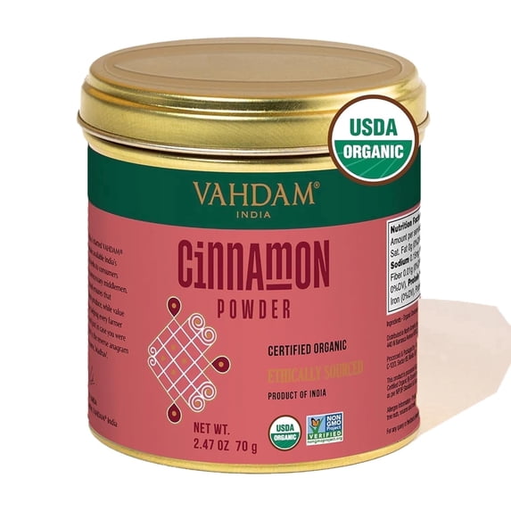 VAHDAM Organic Cinnamon Powder Spice, 2.47 oz (70 g) | USDA Organic Ground Cinnamon, Non-GMO, Gluten-Free Cooking & Baking Spice