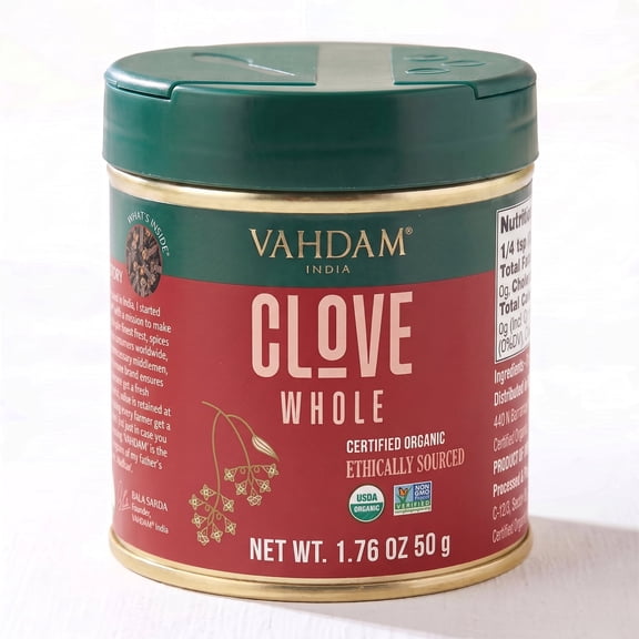 VAHDAM, Organic Clove Whole (1.7oz/50g) Handpicked Whole Cloves, Gluten Free, Non GMO, 100% Raw | Warm & Flavorful Spice | Great for Cooking, Smoothies, Pomander Balls, Potpourri & Tea