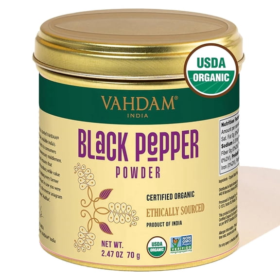VAHDAM, Organic Black Pepper Powder (2.47oz) Gluten Free & 100% Raw Ground Black Pepper | Ground Peppercorns from India | Perfect for Cooking | Direct from Source