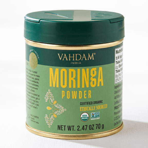 VAHDAM Organic Moringa Powder Spice, 2.47 oz (70 g) | USDA Organic Moringa Leaf Powder (Moringa Oleifera), Non-GMO, Gluten-Free Superfood Spice for Smoothies, Tea & Cooking