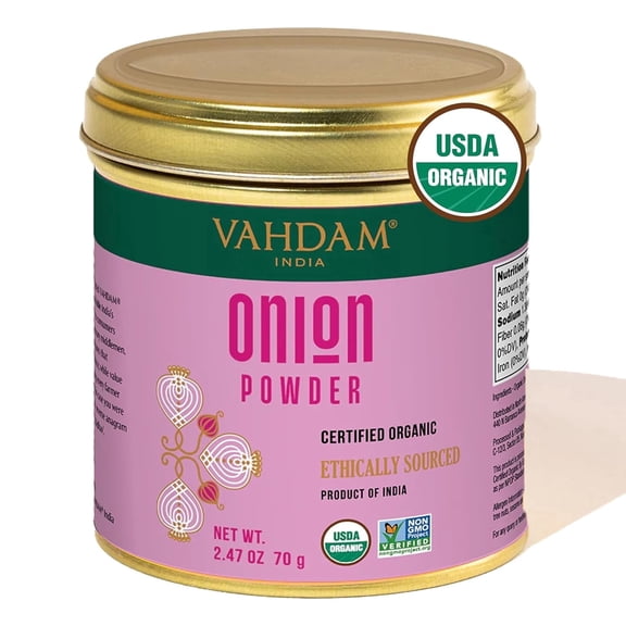 VAHDAM Organic Onion Powder Spice, 2.47 oz (70 g) | USDA Organic, Non-GMO, Gluten-Free Dehydrated Onion Seasoning for Cooking, Marinades & Sauces