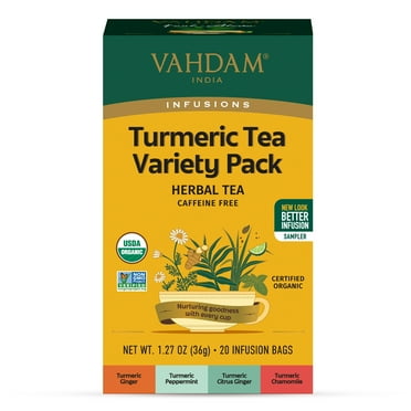 VAHDAM, Organic Turmeric Tea Variety Pack, 20 Count, Assorted Herbal Tea Sampler