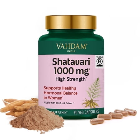 VAHDAM Organic Shatavari 1000mg, Hormone Balance for Women, Ayurvedic Asparagus Racemosus Extract for PMS & Menopause Relief, Vegan & Gluten-Free, 90 Capsules