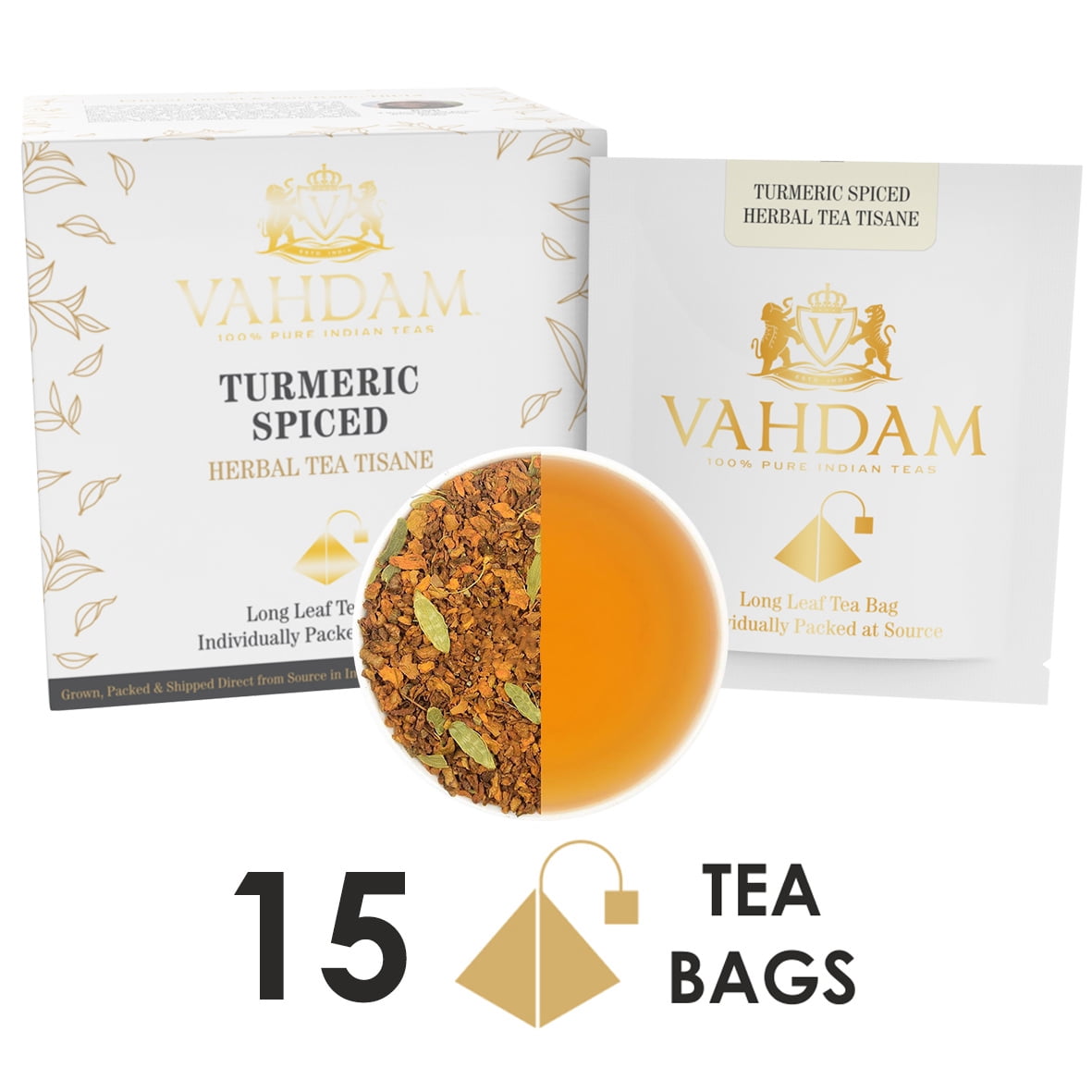 VAHDAM, Turmeric Spiced Herbal Tea Tisane, Tea Bags, 100 Natural, 15
