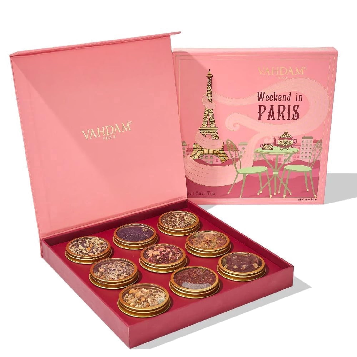 VAHDAM, Weekend in Paris Tea Gift Set - 9 Assorted Teas | Travel Edition Gift Box | Natural Ingredients Luxury Tea Set | Gluten Free, Non-GMO