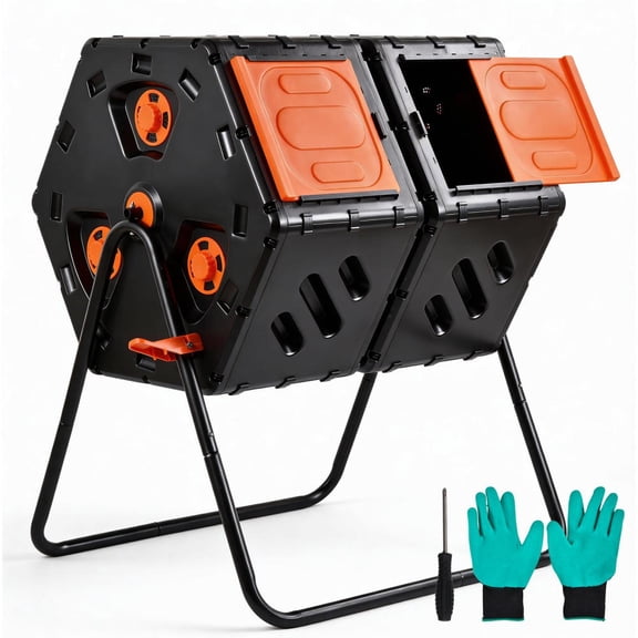 VAHIGCY Compost Tumbler 45 Gallon Large Capacity, Double Chamber Outdoor Rotating Composter with 360 Tumbling Action for Backyard Composting