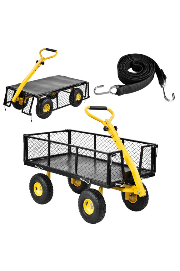 Heavy Duty Steel Garden Cart 900 Lbs Capacity, 10 in Tires with Removable Sides and 180 Rotating Handle for Outdoor Yard Transport