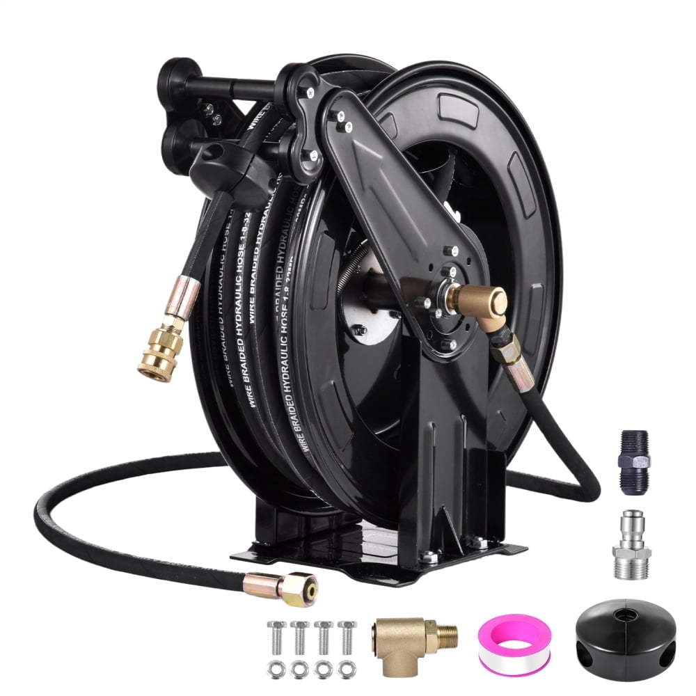 VAHIGCY Pressure Washer Hose Reel 50 Ft 3/8inch X 50 FT Heavy Duty Tools Hose Reel Auto-Retractable Hose Reel Steel Arm 4000 PSI Hose Reel For Easy Watering Of Garden Or Yard usual