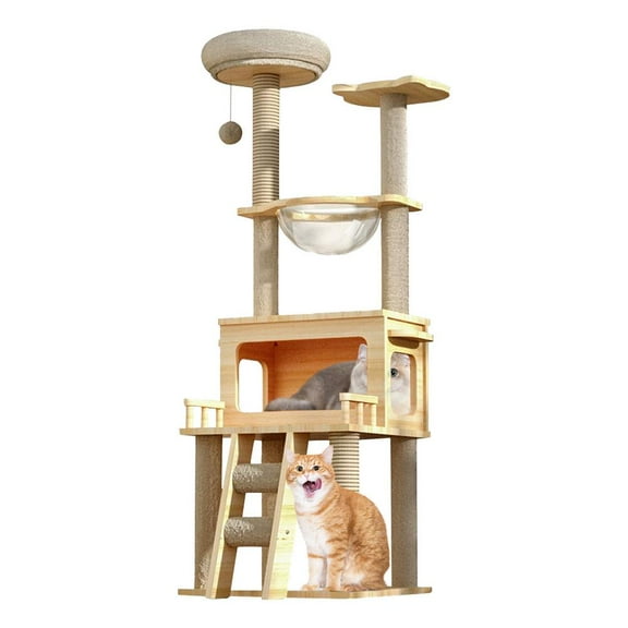VAHIGCY Wood Cat Tree 147cm Top Perch Cat Climbing Tower Density Board Condo Modern Cat Tower for Indoor Small Large Cats Climb Play Rest diplomatic