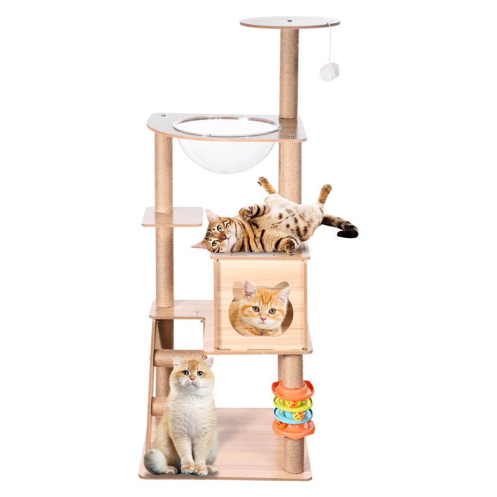 VAHIGCY Wooden Cat Tree 120cm Clear Hammock Density Board Condo with