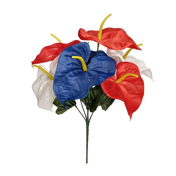 VAIFTILNO Artificial Flower Patriotic Memorial Bouquet, 13.4in Red White & Blue Compositae Flowers, Silk Arrangement for 4th of July Home Party Centerpiece Vase Decor