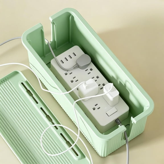 VAIFTILNO Cable Management Box, 9.3 x 4.7 x 4.5in LLarge Cord Organizer Box for Surge Protector, Adapter, Hide Computer TV Wires (Green)