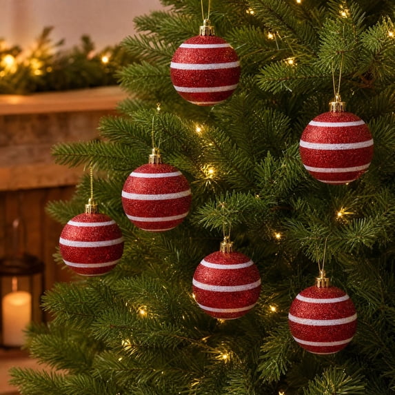 VAIFTILNO Christmas Decorations, Vintage Christmas Ball Ornaments, Textured Tree Baubles, Shatterproof Xmas Hanging Decor Balls, Set of 6.