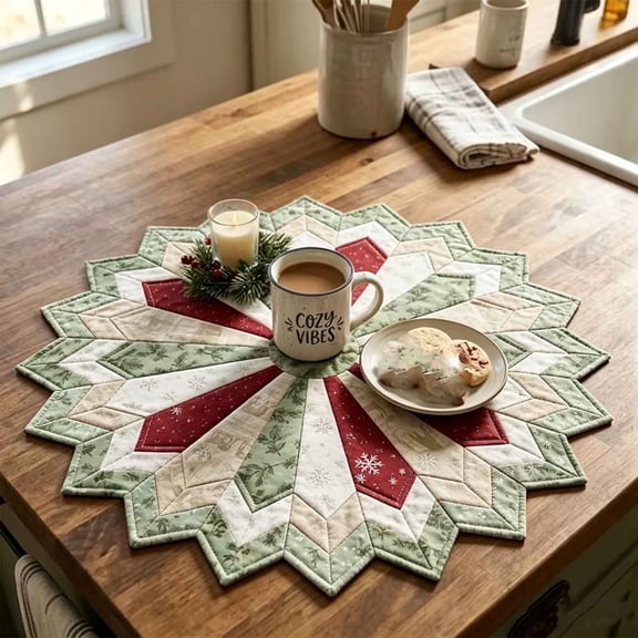 VAIFTILNO Christmas Table Topper Quilt Kit, 3 Styles Precut Fabric Patchwork Table Centerpiece Sewing Kit, Red Green Snowflake DIY Quilting (A)
