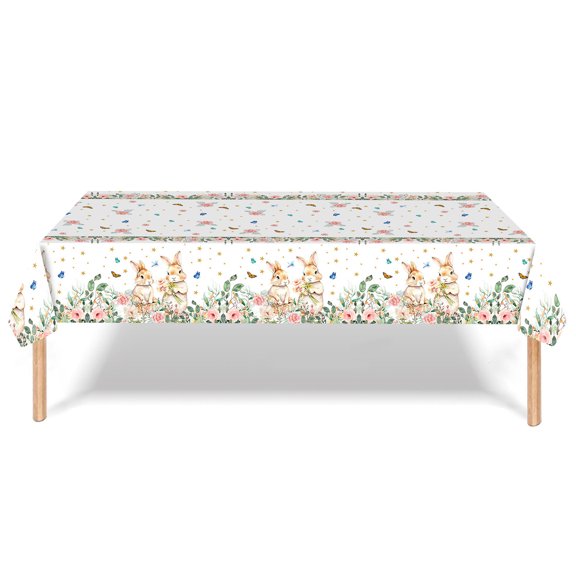 VAIFTILNO Easter Egg Color Explosion Vinyl Flannel Backed Tablecloth, Rectangle Table Cover, Easy Care, Spring Party Decorations (More Colors)