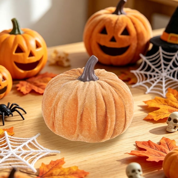 VAIFTILNO Fall Faux Velvet Pumpkins, Rustic Fabric Artificial Pumpkin for Fall, Halloween & Thanksgiving Decor, Home Table Shelf Prop (More Colors)