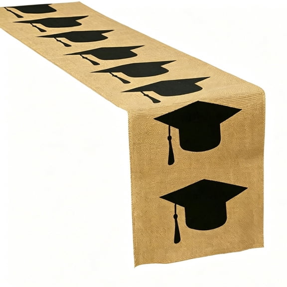 VAIFTILNO Graduation Cap Linen Table Runner, 72x12.9in Graduation Party Themed Table Decoration, Natural Linen, Also Use as Outdoor Picnic Mat