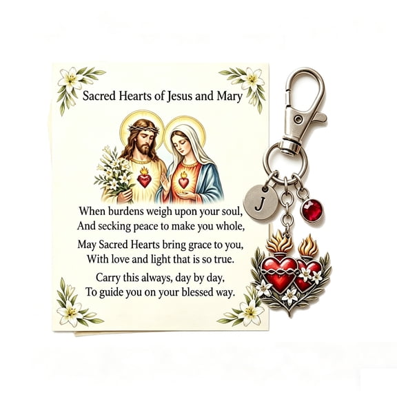 VAIFTILNO Jesus Keychain Pocket Card Gift, 2.76x1.18in, Devout Objects or Spiritual Souvenirs, Sacred Hearts of Jesus and Mary Metal Keepsake with Poem Card