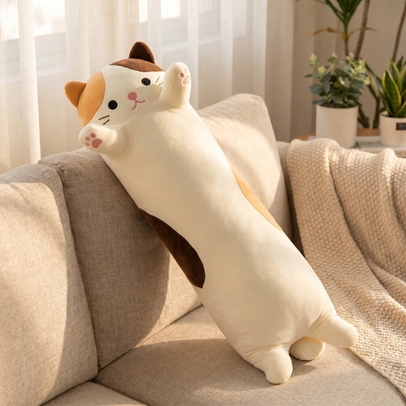 VAIFTILNO Long Pillow, Large Size Cat Body Pillow for Sleeping, Cute Body Cushion, High-Elastic Filling (White)