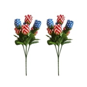 VAIFTILNO Memorial Day Artificial Flower   13.8in Red White Blue Cemetery Flower Patriotic Stars & Stripes Roses Bulk for Veteran 4th of July Independence Day Grave Home Decoration 2 Pcs