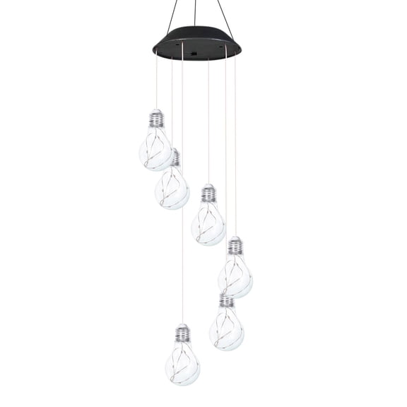 VAIFTILNO New Outdoor Solar Bulb LED Wind Chime – 27.6x4.9in Courtyard Light, 6-LED Solar Powered Chandelier for Garden, Patio, Tree, Porch