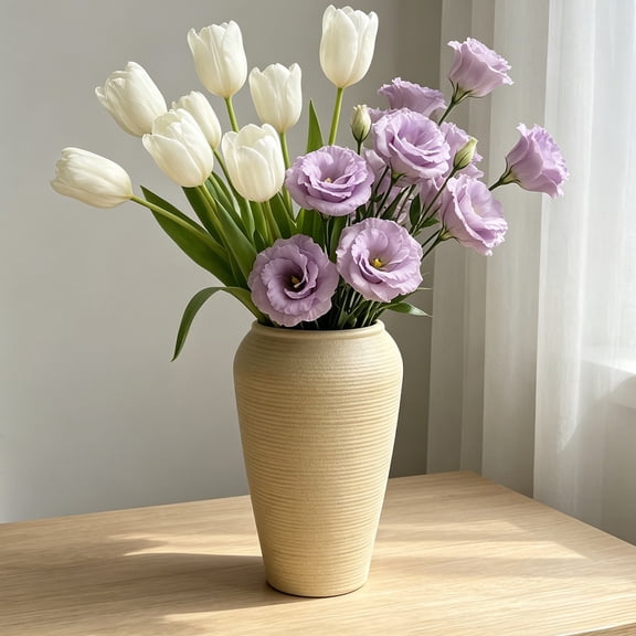VAIFTILNO Plastic Vase, Ceramic-Look Decorative Vase, 10.2in Non-Fragile Tabletop Decor for Living Room, Bedroom, Bookshelf, Wedding (Khaki)