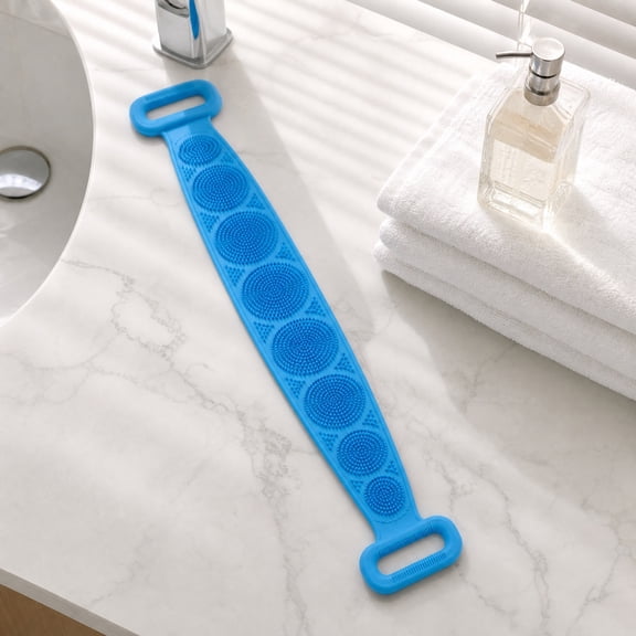 VAIFTILNO Silicone Back Scrubber Brushfor Shower, Bath Scrubber Sponge, 14in Long Strip Back Exfoliator for Men & Women, Soft Non-Irritating (Blue)