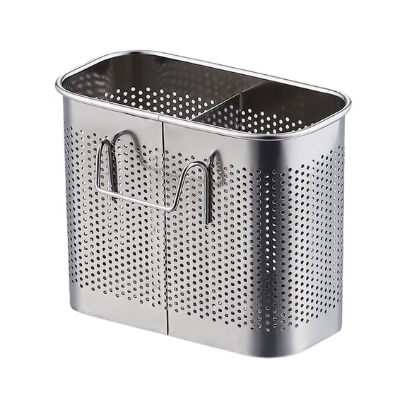 VAIFTILNO Stainless Steel Utensil Drainer with Hooks, 5.5x4.3x2.8in 2-Tier Silverware Drying Rack, Rust-Proof Heavy-Duty Sink Countertop Organizer, Chopstick Caddy