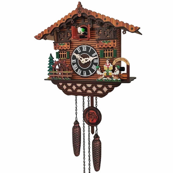 VAIFTILNO Traditional Cuckoo Clock Wood Wall Clock, Handcrafted Wooden Wall Clock, Quartz Cuckoo Style with Bird Pop-Out & Sound, Night Shut Off, Music On/Off