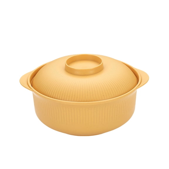 VAIFTILNO Unbreakable Cereal Bowl with Lid, Straw Soup Bowl, Microwave Safe Ribbed Plastic Serving Bowl with Handles for Kitchen, Home (Yellow)