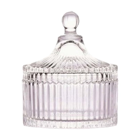 VAIFTILNO Vintage Ribbed Colorful Glass Jar With Lid, Crystal Candy Jar, 4.9x3.9in Clear Glass Jar for Kitchen, Bathroom & Bedroom (More Colors)