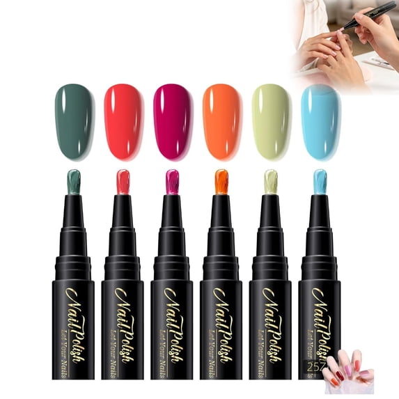 VAIFTILNO Water Nail Polish Pen Set, Air Dry Nail Paint No Lamp Needed, 6 Colors Nail Art Markers, Control Brush Tip for Women (E)