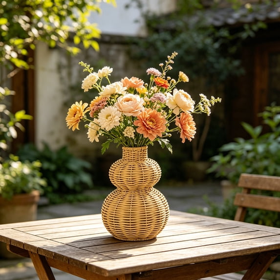 VAIFTILNO Wicker Vase for Flowers, Decorative Gourd Vase for Fresh Flowers, Tabletop Centerpiece for Living Room, Home, Garden (More Colors)