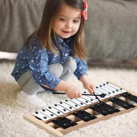 VAIKAXY 27-Note Glockenspiel Xylophone Instrument with 2 Rubber Mallets