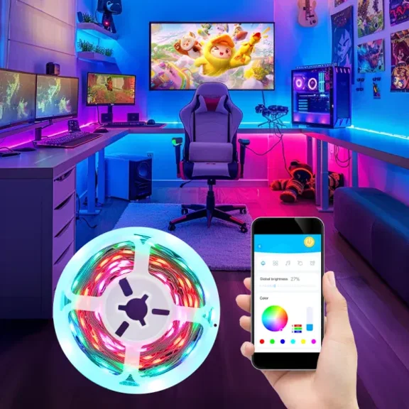 VAIKAXY RGBIC LED Strip Lights, 32.8ft Smart LED Lights for Bedroom, Bluetooth LED Lights APP Control, DIY Multiple Colors on One Line, Color Changing LED Strip Lighting Music Sync, Party Decor