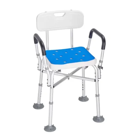 VAIKAXY Shower Chair Seat with Padded Arms and Back, Shower Stool with Reinforced CrossBar, Adjustable Height Bench Bath Chair for Elderly Disabled, 400 lbs