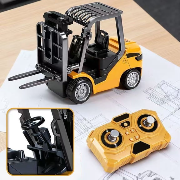 VAJUSO 1:64 Alloy Engineering Vehicle – Bluetooth Remote Control Forklift Simulation Toy(Yellow)