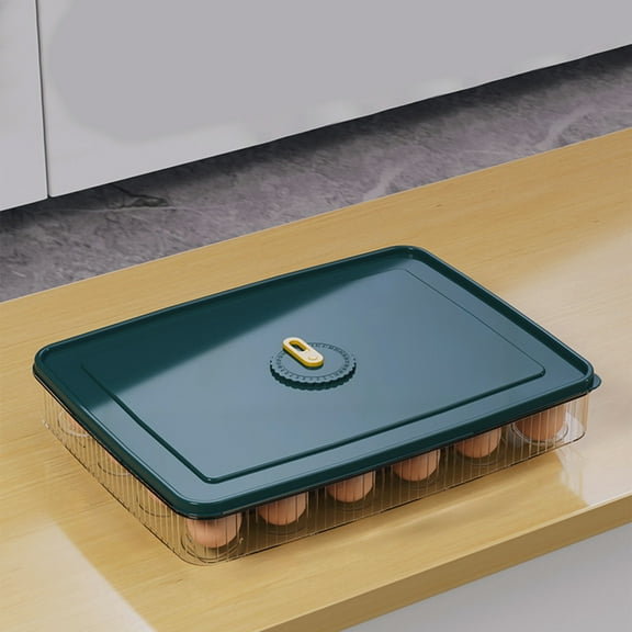 VAJUSO 24 Grid Clear Egg Holder for Refrigerator with Lid, Stackable Plastic Egg Storage Container, Kitchen Food Storage Box(Blue, 11.81x9.06x2.17in)