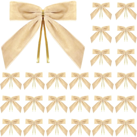 VAJUSO 24pcs Small Velvet Christmas Bows for Trees, Wreaths, Gift Wrap, Party Favors, Candy Bags, and Home Decoration, Soft Reusable Holiday Ribbon Accents(Beige)
