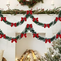 VAJUSO 78.74in Christmas Tinsel Garland, Shiny Xmas Artificial Hanging Garland with 12 Pcs Red Bows(2x2in) for Fireplace Mantel Wreath Staircase(A)