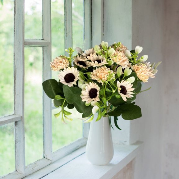 VAJUSO Artificial 15-Head Ball Chrysanthemum Small Bunch – Decorative Fake floral bouquet for home, wedding, or garden; A, 170cm/66.93in