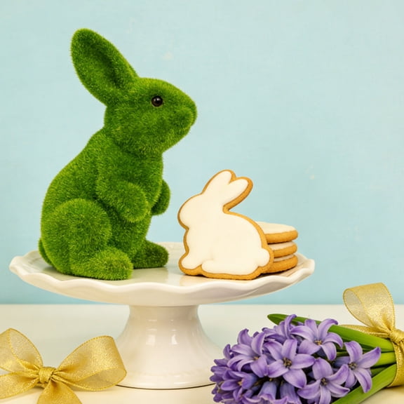 VAJUSO Artificial Easter Flocked Bunny Figurine – Style B Easter Decorations