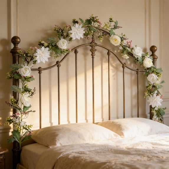 JUSEO Artificial Rose Flower Vine White 170cm/66.93in – Perfect spring decoration for indoor/outdoor spaces, wedding centers, porch and patio; lifelike Fake rose garlands.
