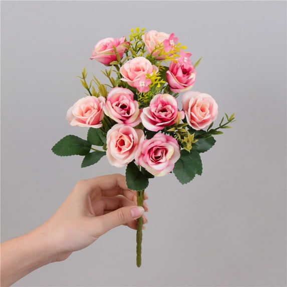 JUSEO Artificial Smiling Rose 5 Head Wedding Home Floral Arrangement Deep Pink