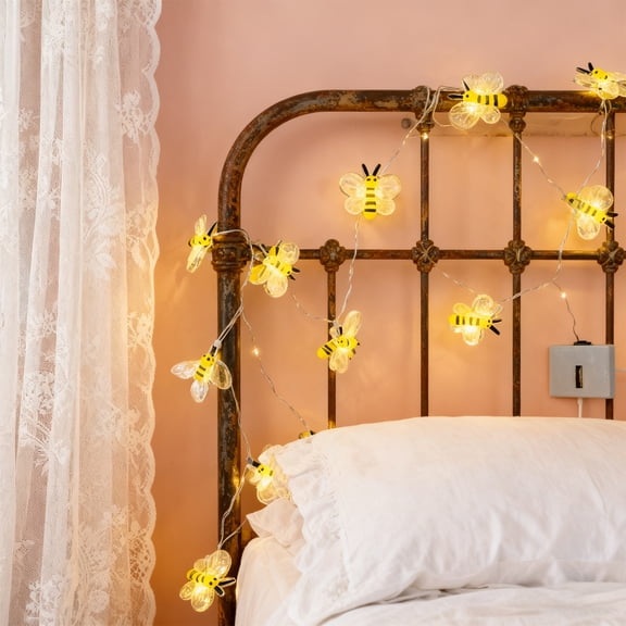 VAJUSO Battery Powered Bee Light String 40in Transparent Petals Portable Easy Install Decorative String Lights for Party Ambient Lighting, Standard