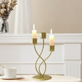 thumbnail image 1 of VAJUSO Candle Holder, 3-Head Metal Candlelight Dinner Table Centerpiece, Curved Iron Candle Stand for Home, Wedding, or Holiday (Gold, 8.86x3.94in), 1 of 6