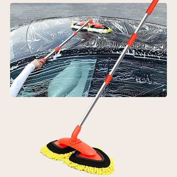 VAJUSO Car Wash Mop, Rotating & Telescopic Long Handle Soft Bristle Cleaning Brush - Cleaning Brushes